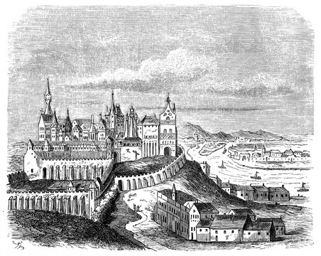 Hungarian town Buda (today half of Budapest) in the Nuremberg Chronicle, 1493 (from Spamers Illustrierte  Weltgeschichte, 1894, 5[1], 356)