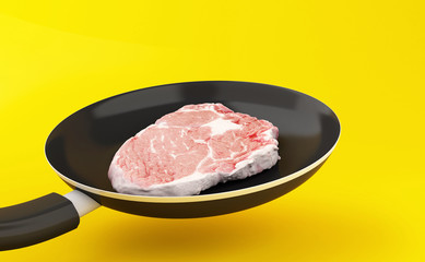 3d Frying pan with Beef steak.