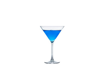 blue curacao cocktail on isolated white background composition photography