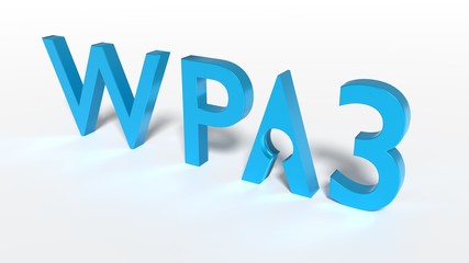 The text WPA3 where the A has a keyhole cybersecurity concept