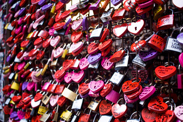 Heart locks in Verona. Valentines day card