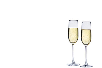 A glass of champagne, isolated white background composition