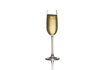 A glass of champagne, isolated white background composition