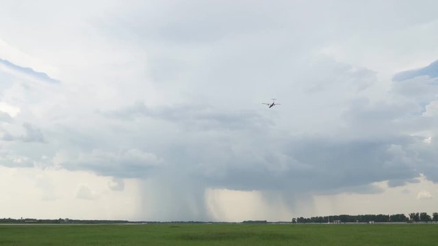 The plane is leaving. The storm