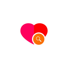Heart with magnifier isolated flat linear icon