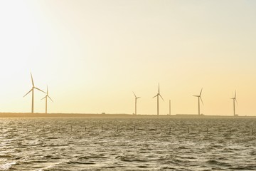 View of Wind Turbines at Gaomei Wetlands in Taiwan