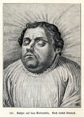 Martin Luther on the deathbed by Lucas Cranach the Elder (from Spamers Illustrierte  Weltgeschichte, 1894, 5[1], 367)