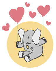 Elephant baby with heart shaped balloons