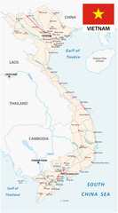 Socialist Republic of Vietnam road vector map with flag