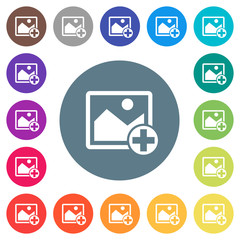 Add new image flat white icons on round color backgrounds
