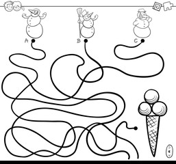 path maze with snowmen and ice cream color book