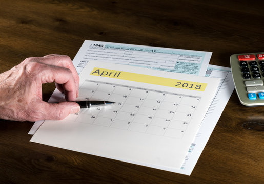 Senior adult man with tax return date of April 17, 2018 - Powered by Adobe