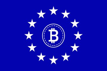 Financial concept with golden bitcoin and ue situation of bitcoin and other cryptocurrencies