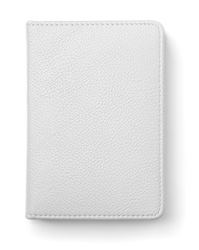 Top view of white leather notebook