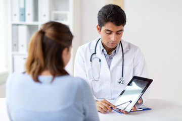 doctor showing tablet pc to patient at clinic