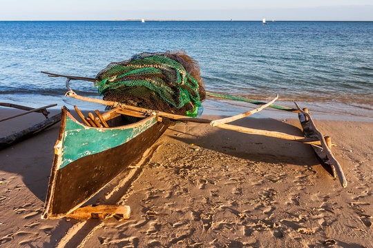 Malagasy Outrigger Canoe Beached