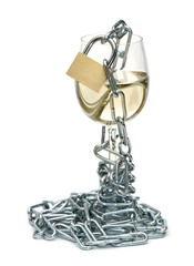 Obraz premium Quit Drinking Alcohol Concept, Isolated on White Background, with a Padlock and chain to stop you from using it