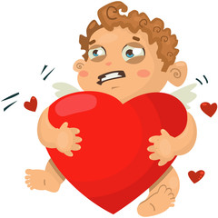 Valentine's Day cupid with red heart. Vector illustration isolated on white background.