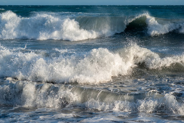 Waves breaking on the coast