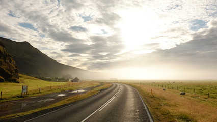 The path to the new day. Morning in Iceland