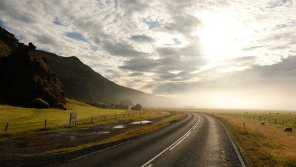 The path to the new day. Morning in Iceland
