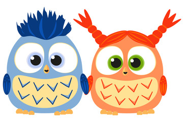 Valentine day colorful poster with cute owl couple.