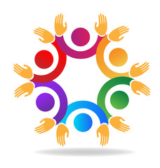 Teamwork hands up successful people concept logo vector