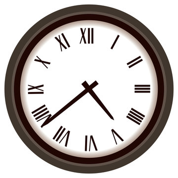 A modern clock with old fashioned roman numerals on it's face