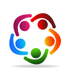 Logo teamwork people holding hands in a circle vector icon