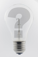 Light bulb with a question mark.