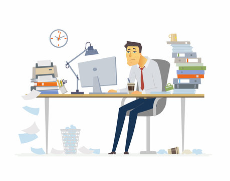 Tired office worker - modern cartoon people characters illustration