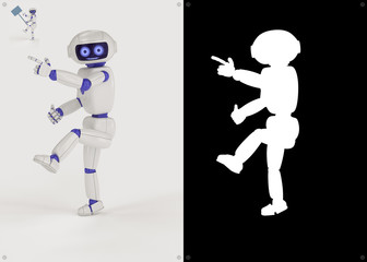 This humanoid robot points with his finger at the imaginary object in his hand