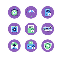 Fototapeta premium Information security, data protection - set of flat design style icons
