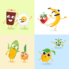 Funny food characters - set of modern vector illustrations