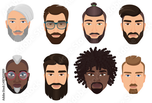 Colorful Cartoon Hipsters Bearded Men Guys Avatars With