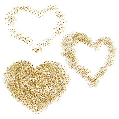 Golden hearts with sparkles for your design. Vector