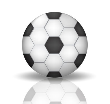 Soccer ball icon in realistic, 3d style. Football, sport concept. Isolated on white background with reflection. Vector illustration