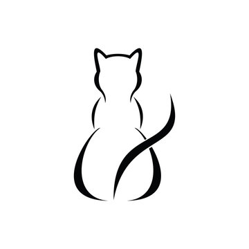 Cat simple line art vector illustration