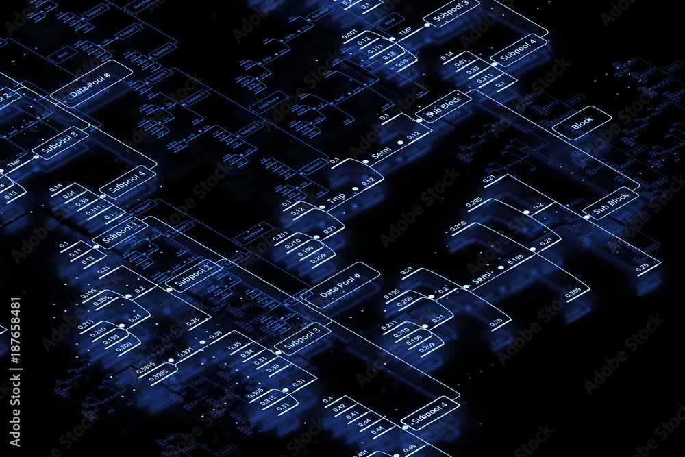 Poster 3d render abstract technology background. big data concept illustration. decimals are connected in a