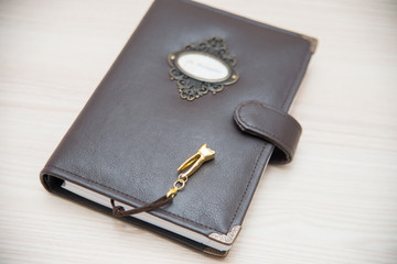 Handmade brown leather notebook, planner for business or education