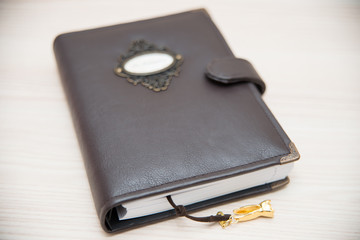 Handmade brown leather notebook, planner for business or education