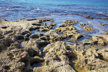 Rocky seashore. Rosh Hanikra Sea Reserve. Israel