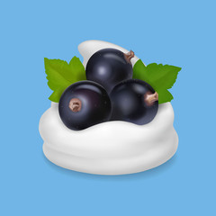 Black currant in yogurt or ice cream 3d Vector illustration