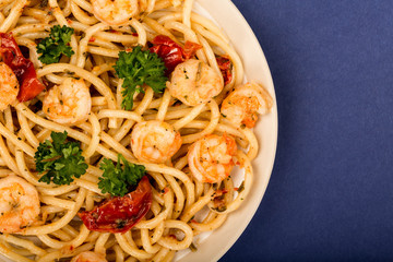 Italian Style Meal of King Prawn Bucatini