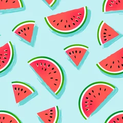Wall murals Watermelon Watermelon slices vector pattern.