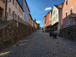Sunset in an old gothic german town Landshut by Munich, Bavaria