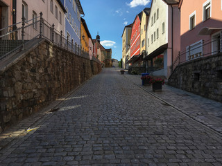 Sunset in an old gothic german town Landshut by Munich, Bavaria