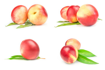 Set of ripe peaches isolated on white
