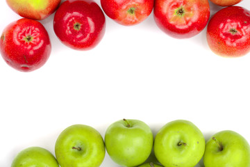 red and green apples isolated on white background with copy space for your text, top view. Flat lay pattern