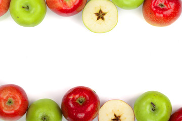 red and green apples isolated on white background with copy space for your text, top view. Flat lay pattern